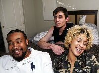 INTERRACIAL THREESOME... REMI DOLCE FUCKS BOYFRIEND HUGE BAM AND WHITE BOY COCKEYED